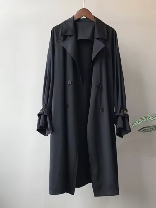 Women's Tie Cuff Longline Double Breasted Trench Coat