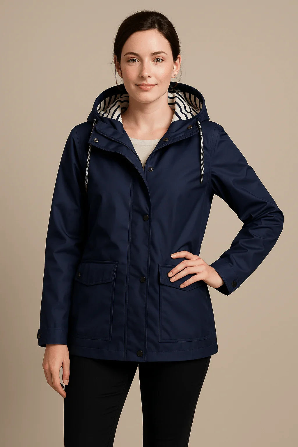 Women's Mid Length Winter Coat in Navy Blue
