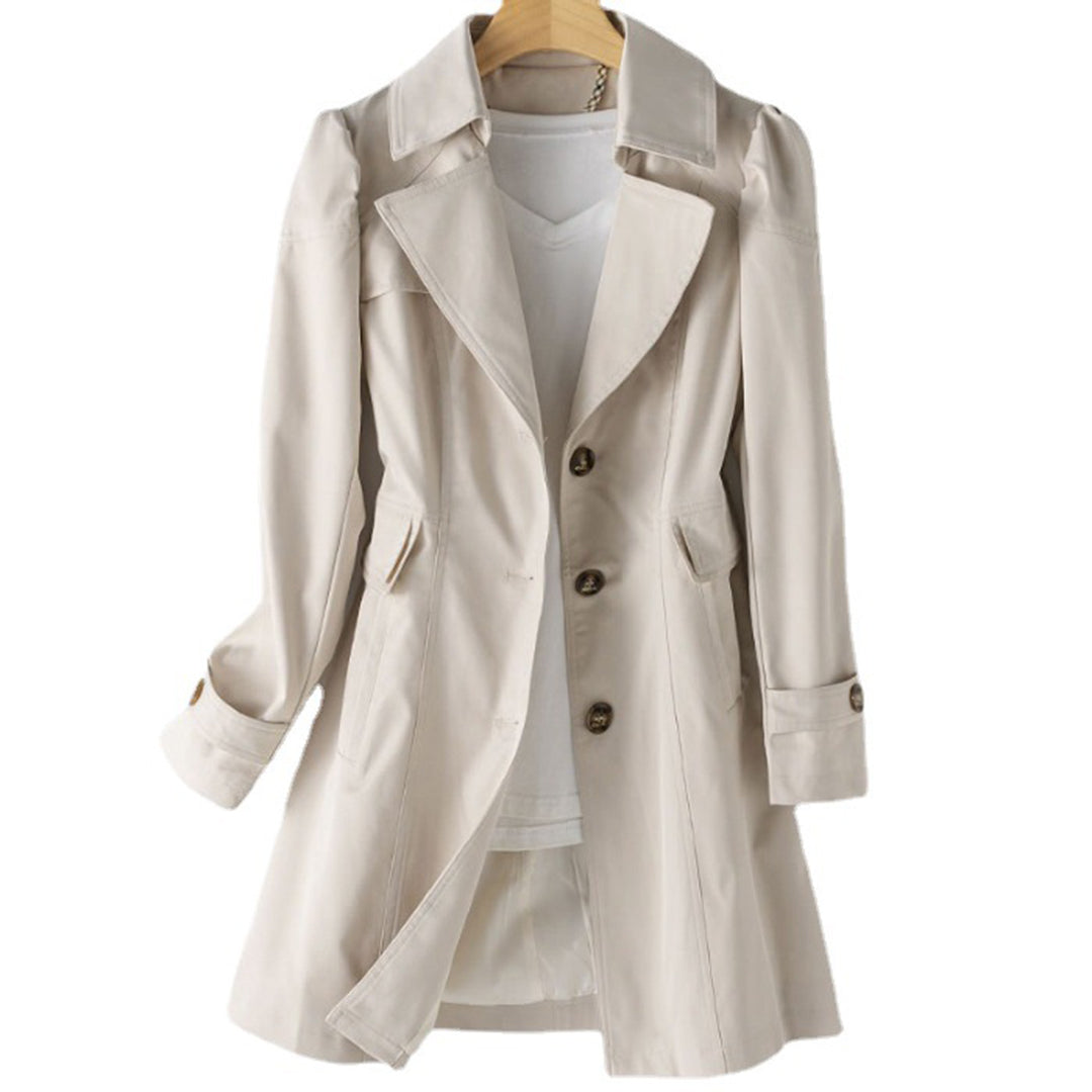 Women's Collared Single Breasted Knee Length Trench Coat view 2