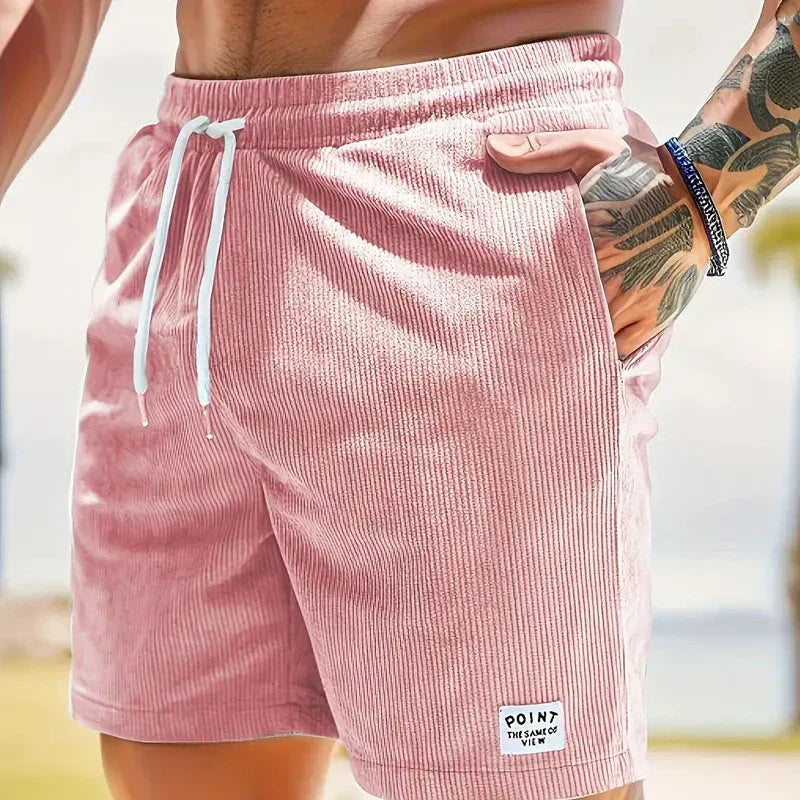 Men's Relaxed Fit Drawstring Textured Adjustable Shorts in Light Pink
