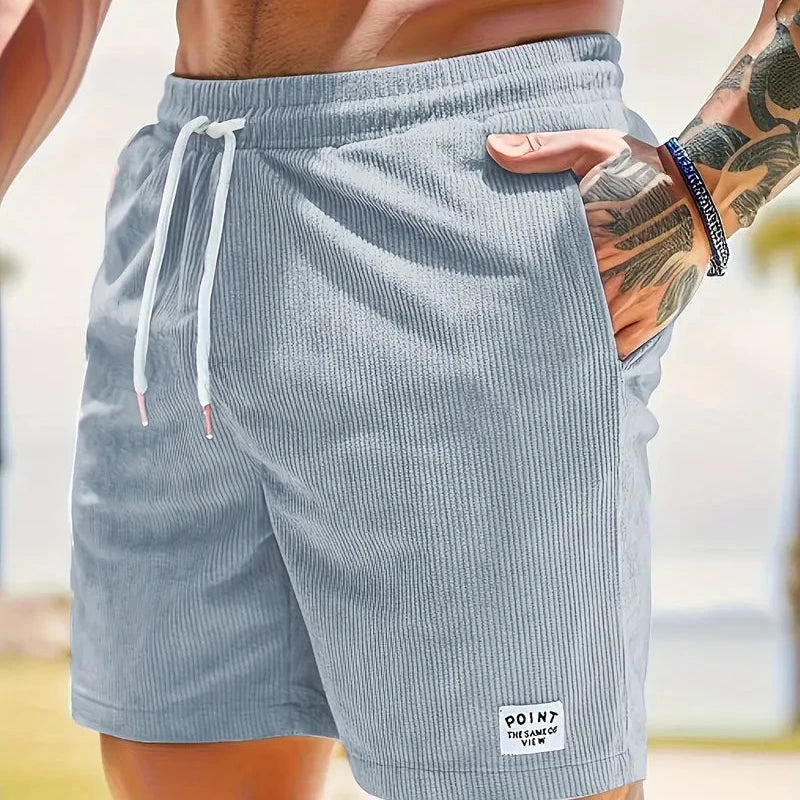 Men's Relaxed Fit Drawstring Textured Adjustable Shorts in Light Blue