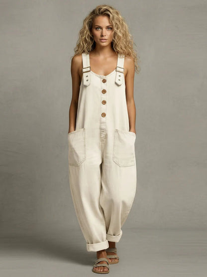 Women's Button Front Denim Dungaree Jumpsuit view 3