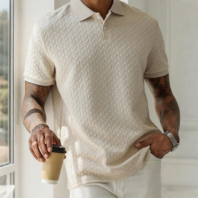 Men's Beige Cable Knit Polo Shirt in Beige