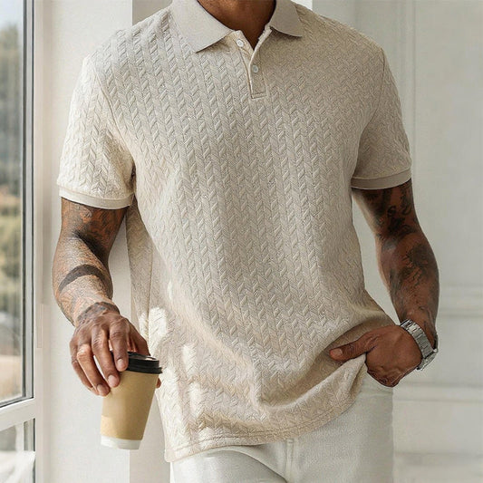 Men's Beige Cable Knit Polo Shirt in Beige
