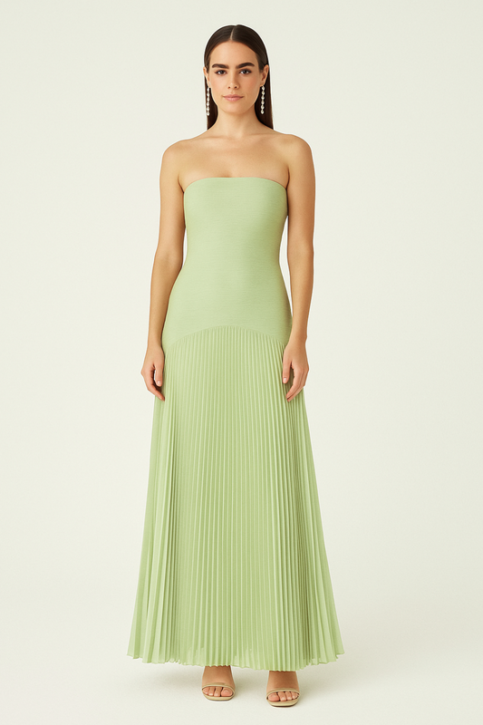 Women's Green Drop Waist Sleeveless Maxi Dress in Green