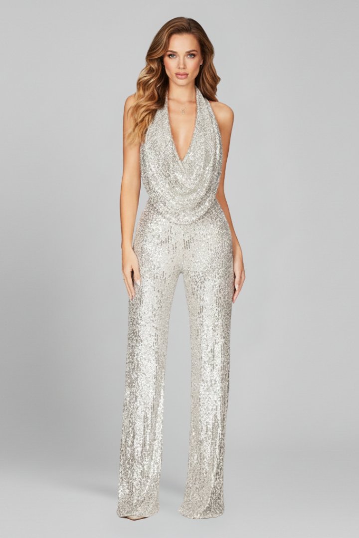 Women's Sequin Halter Neck Wide Leg Jumpsuit view 4