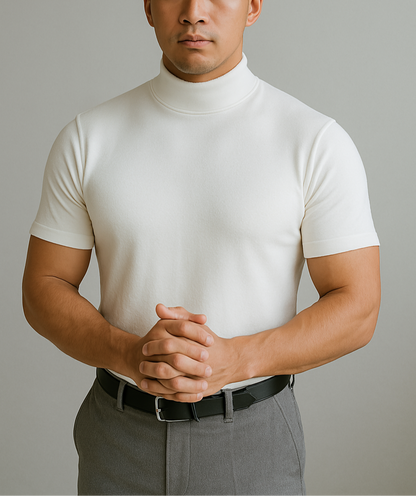 Men's Roll Neck Short Sleeve T Shirt in White