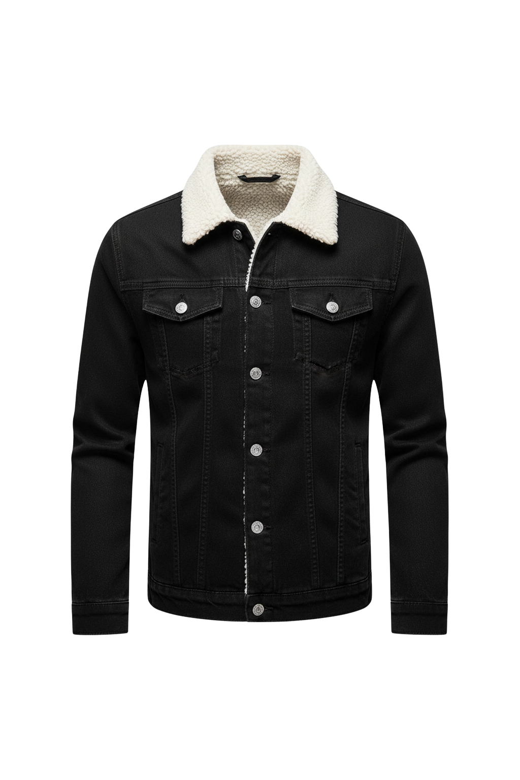 Men's Lapel Collar Denim Jacket in Black
