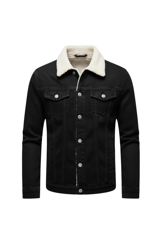 Men's Lapel Collar Denim Jacket in Black