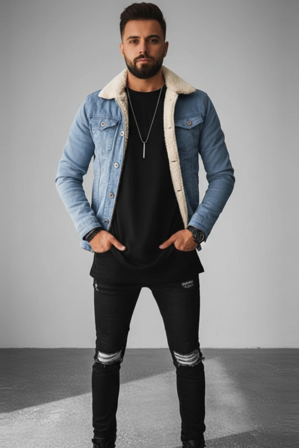 Men's Lapel Collar Denim Jacket