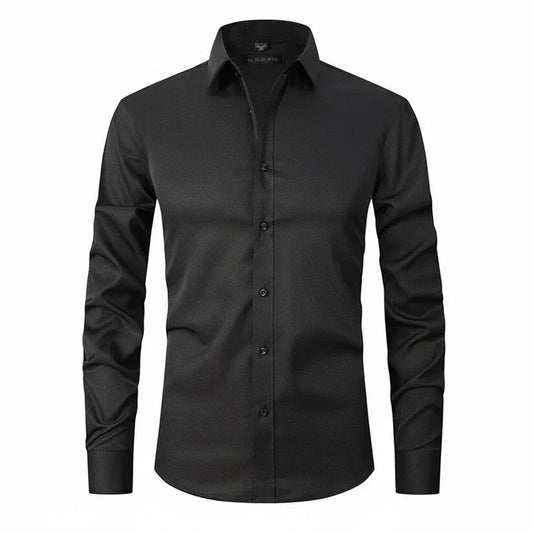 Men's White Slim Fit Long Sleeve Shirt in Black
