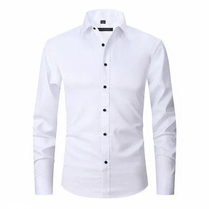 Men's White Slim Fit Long Sleeve Shirt in White