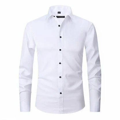 Men's White Slim Fit Long Sleeve Shirt in White