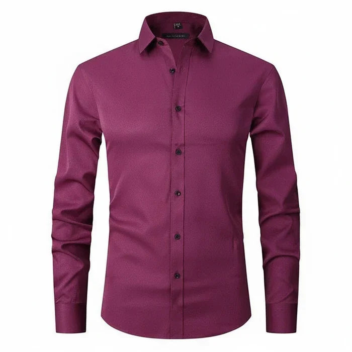 Men's White Slim Fit Long Sleeve Shirt in Red