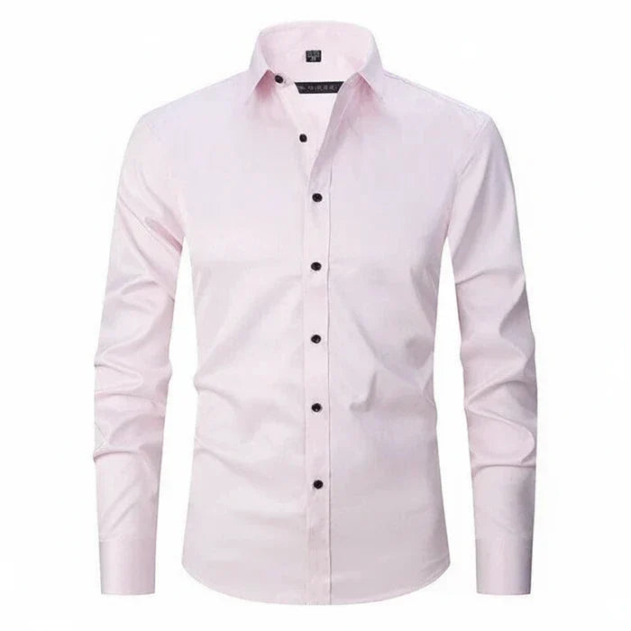 Men's White Slim Fit Long Sleeve Shirt in Pink