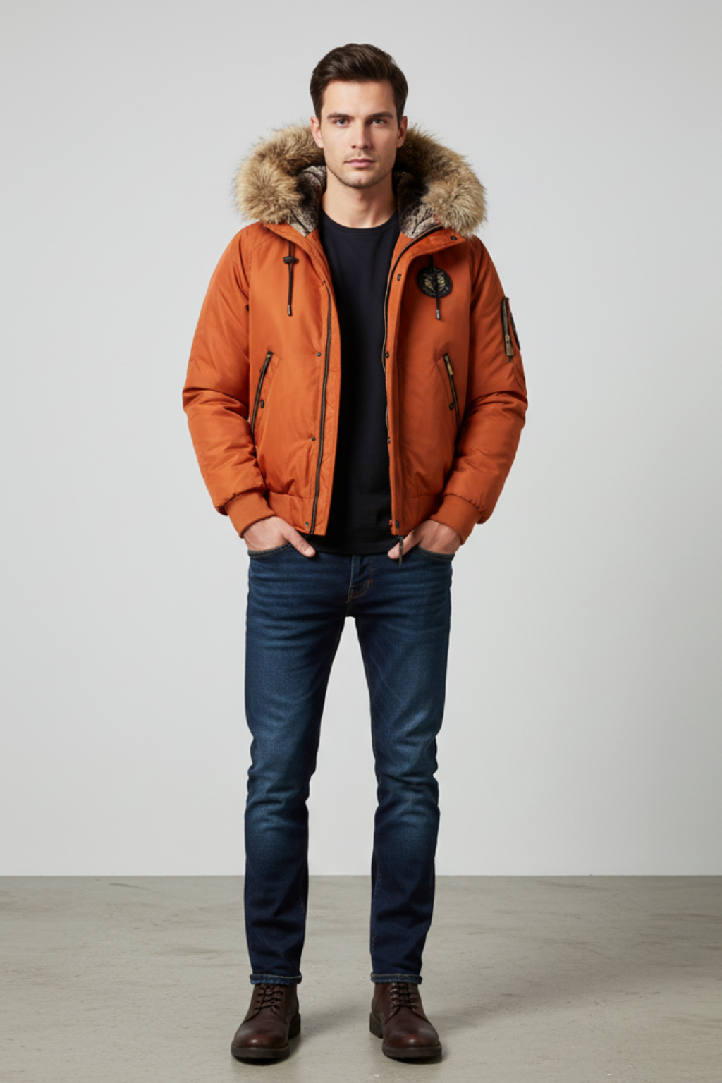 Men's Dark Green Faux Fur Coat