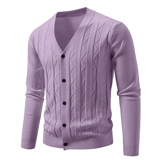 Men's Beige Cardigan in Purple