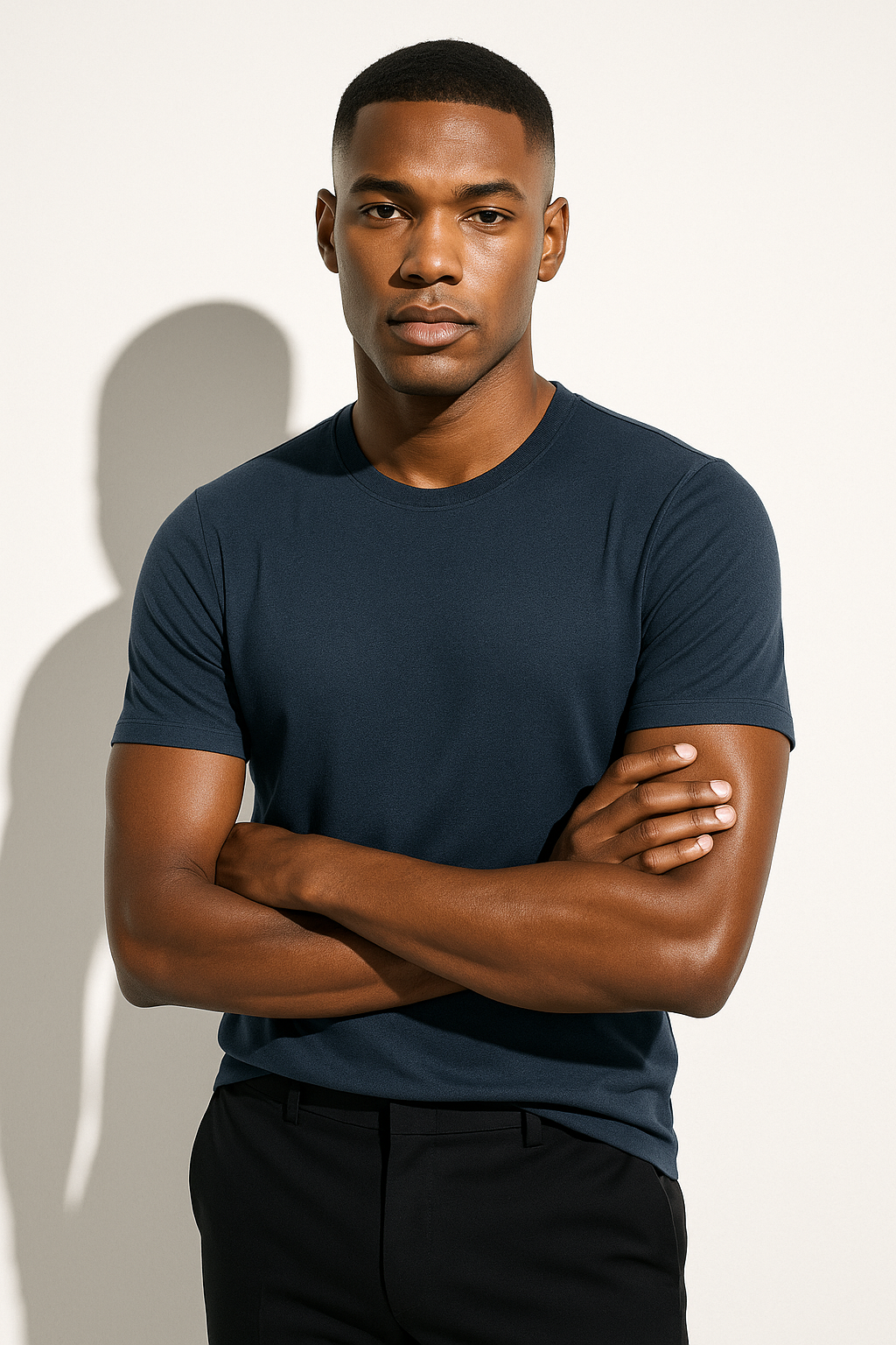 Men's Knitted Slim Fit Crew Neck Short Sleeve T Shirt in Dark Blue