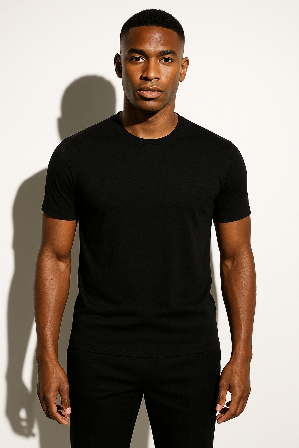 Men's Knitted Slim Fit Crew Neck Short Sleeve T Shirt in Black