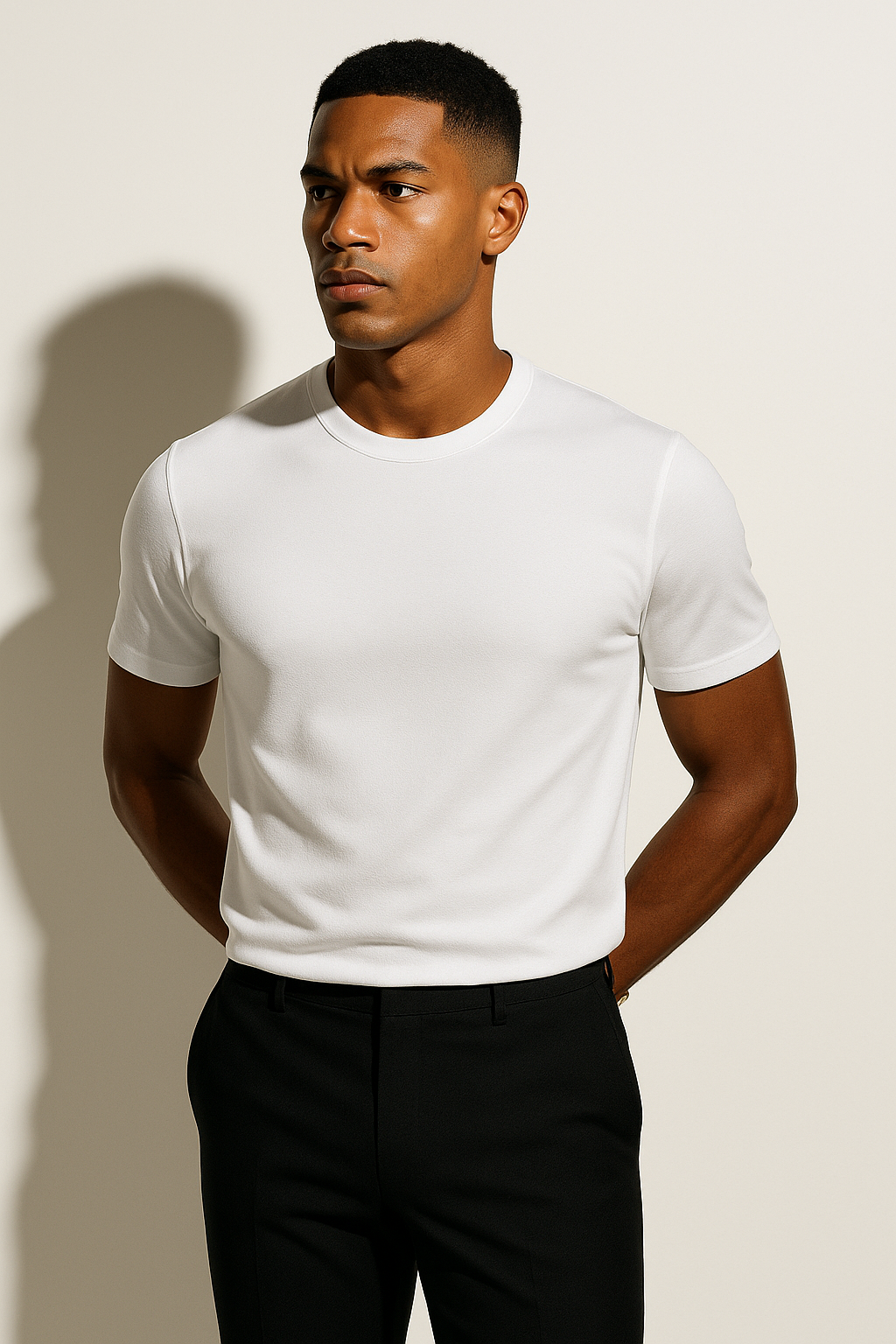 Men's Knitted Slim Fit Crew Neck Short Sleeve T Shirt in White