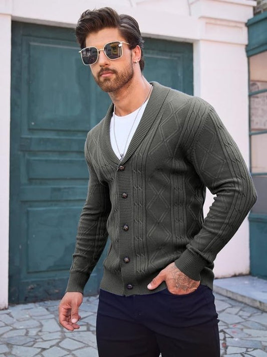 Men's Shawl Collar Cable Knit Cardigan