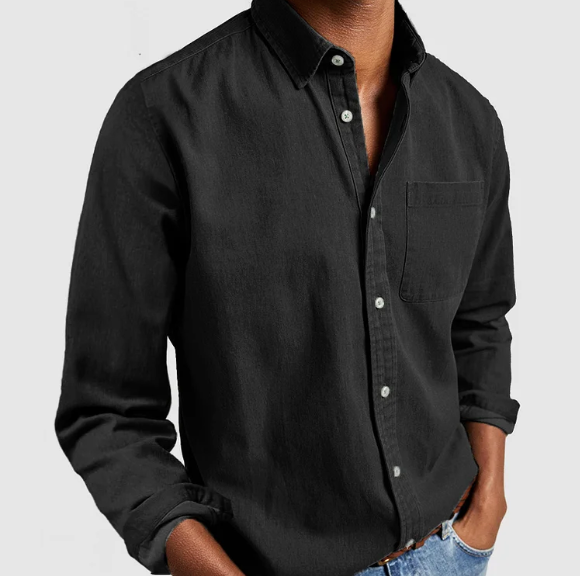 Men's Button Front Casual Shirt in Black