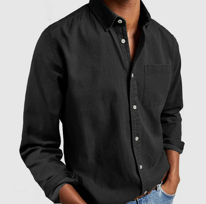 Men's Button Front Casual Shirt in Black