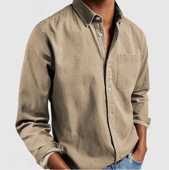 Men's Button Front Casual Shirt in Beige
