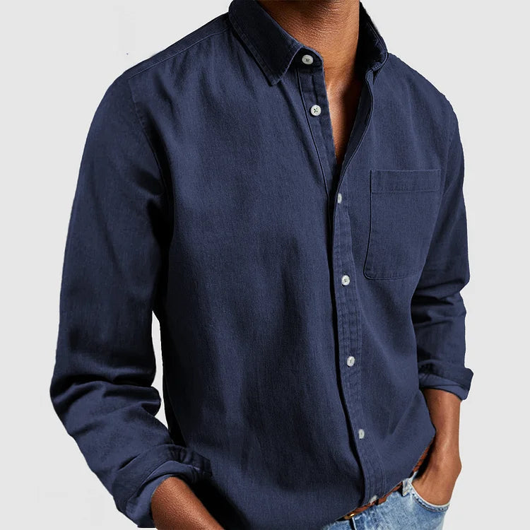 Men's Button Front Casual Shirt in Dark Blue