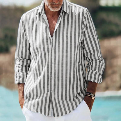 Men's Striped Long Sleeve Casual Shirt in Grey