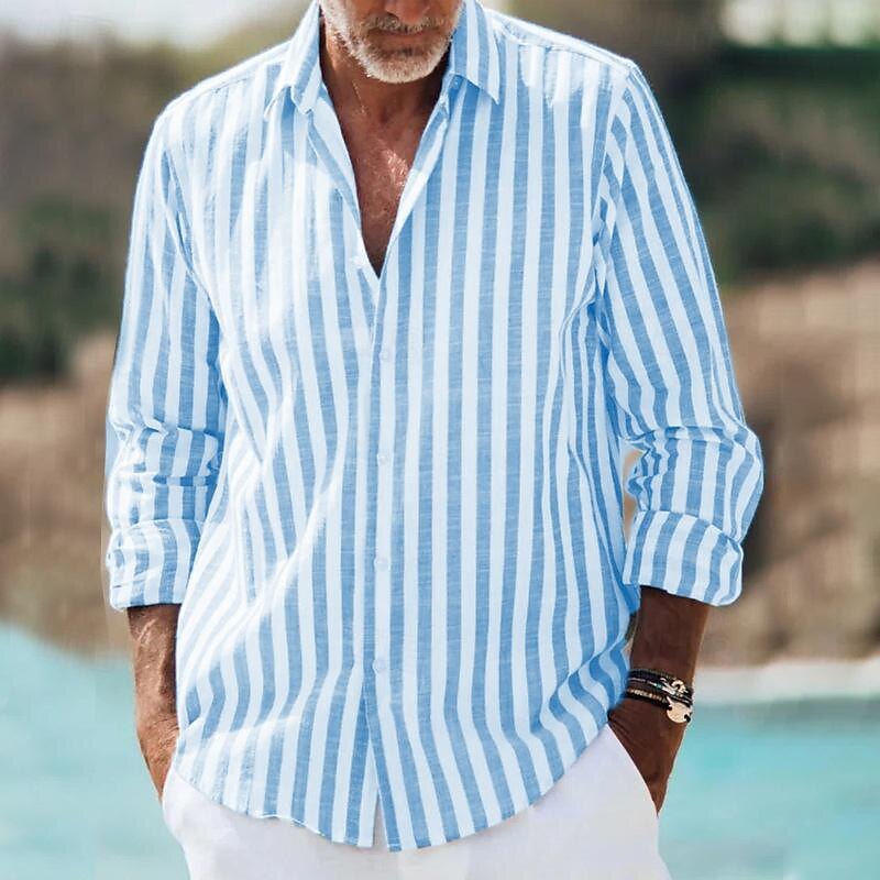 Men's Striped Long Sleeve Casual Shirt in Blue