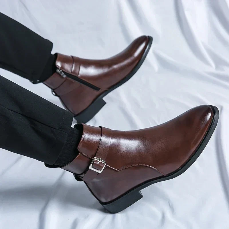 Men's Zip Up Ankle Strap Casual Chelsea Boots