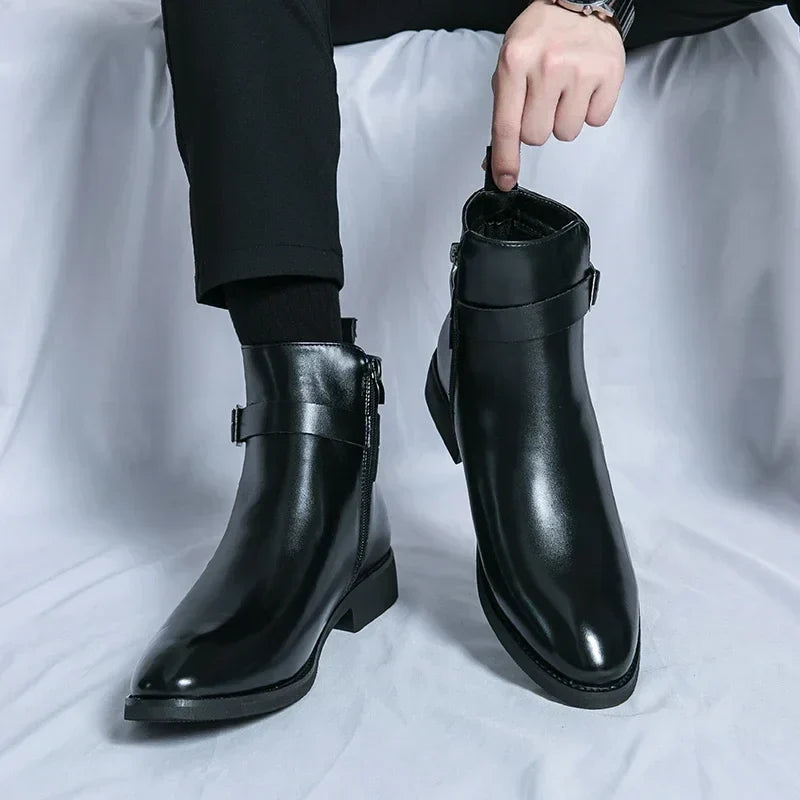 Men's Zip Up Ankle Strap Casual Chelsea Boots