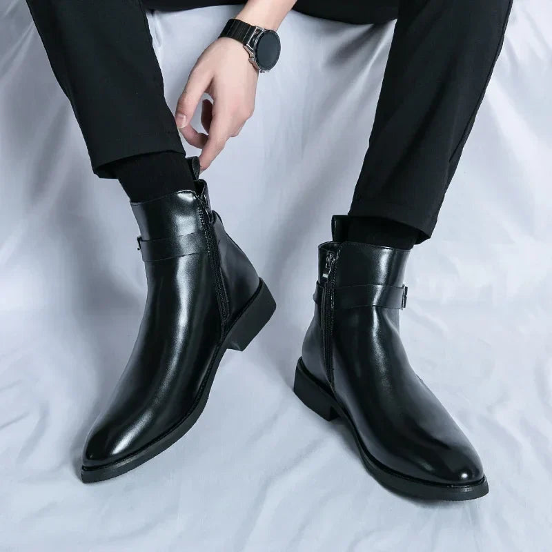 Men's Zip Up Ankle Strap Casual Chelsea Boots