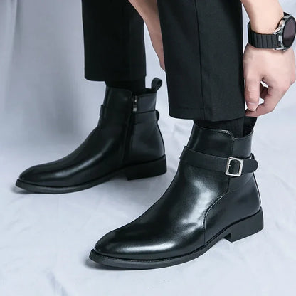 Men's Zip Up Ankle Strap Casual Chelsea Boots