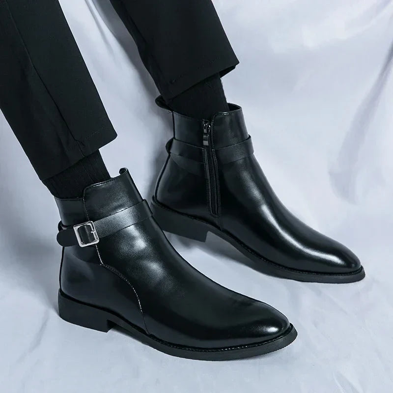 Men's Zip Up Ankle Strap Casual Chelsea Boots