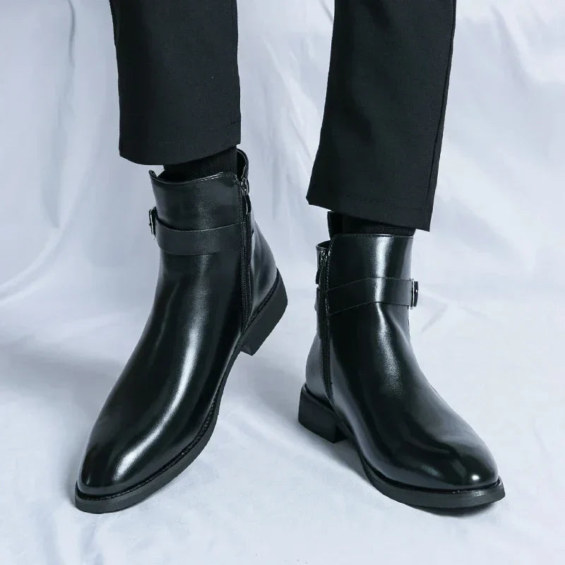 Men's Zip Up Ankle Strap Casual Chelsea Boots