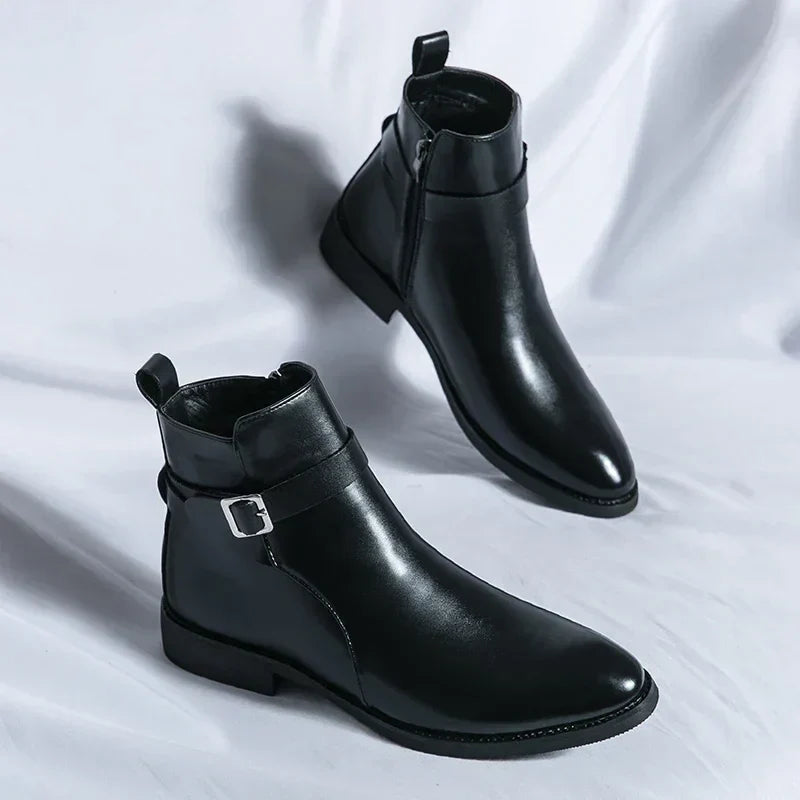 Men's Zip Up Ankle Strap Casual Chelsea Boots