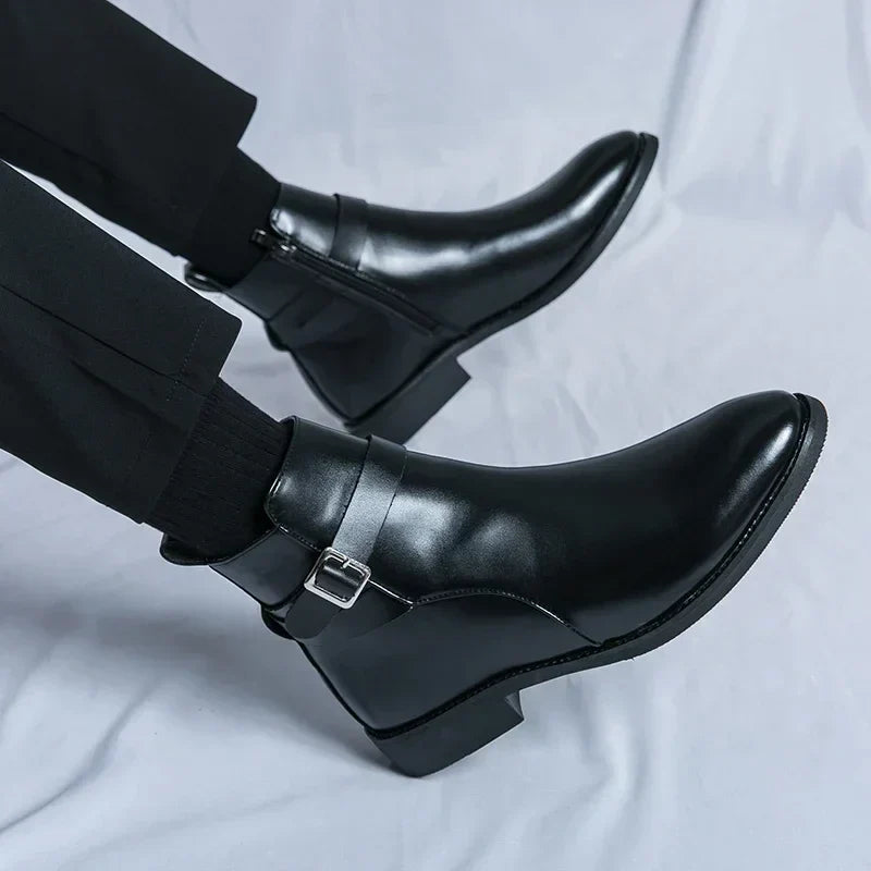 Men's Zip Up Ankle Strap Casual Chelsea Boots