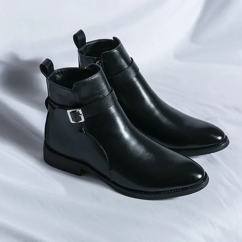 Men's Zip Up Ankle Strap Casual Chelsea Boots