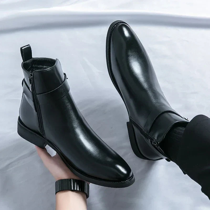 Men's Zip Up Ankle Strap Casual Chelsea Boots