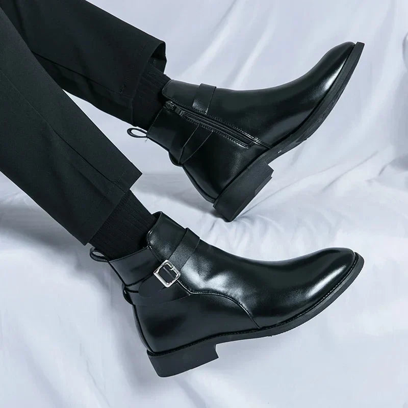 Men's Zip Up Ankle Strap Casual Chelsea Boots