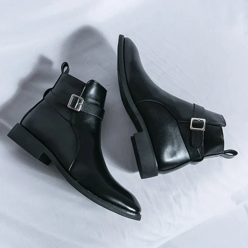 Men's Zip Up Ankle Strap Casual Chelsea Boots in Black
