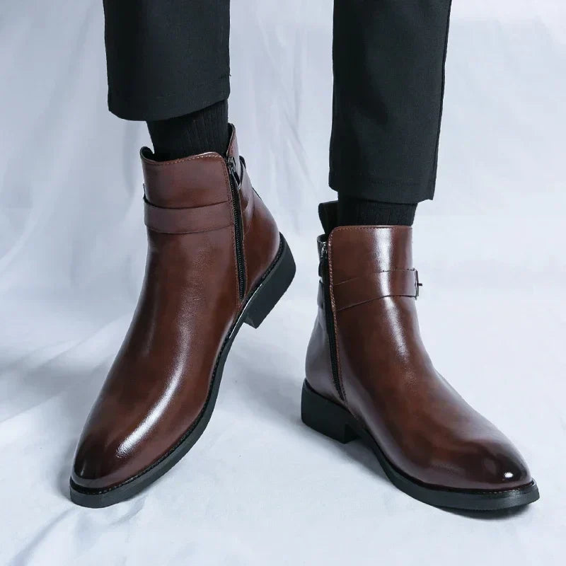 Men's Zip Up Ankle Strap Casual Chelsea Boots