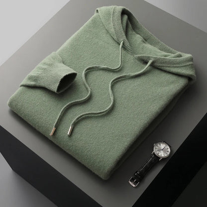 Men's Plain Drawstring Pullover Hoodie in Green