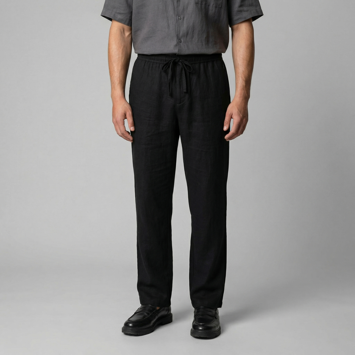 Men's Beige Slim Fit Trousers in Black