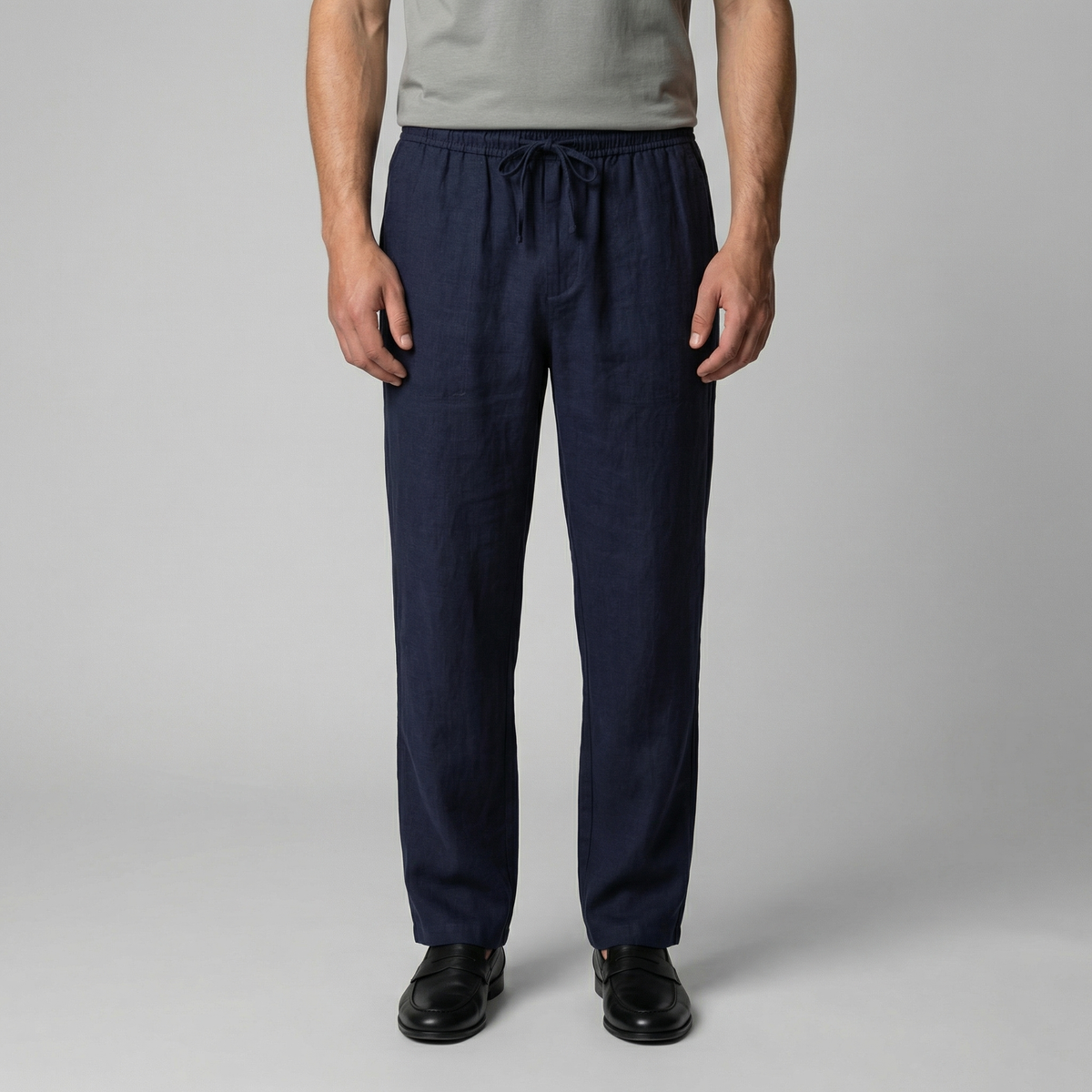 Men's Beige Slim Fit Trousers in Blue