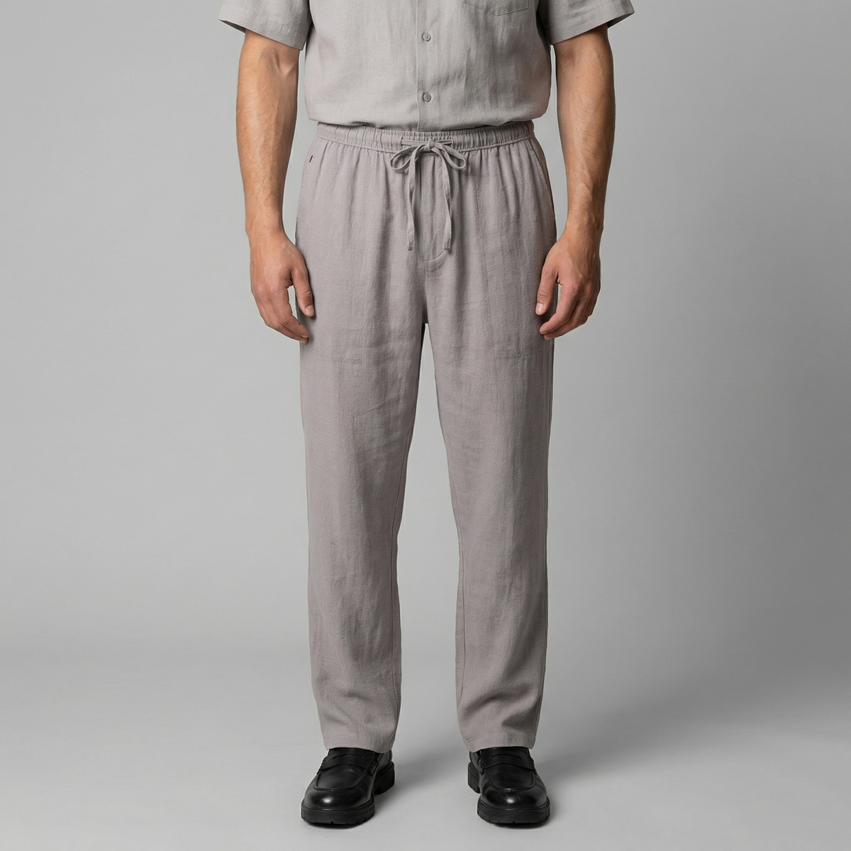 Men's Beige Slim Fit Trousers in Grey