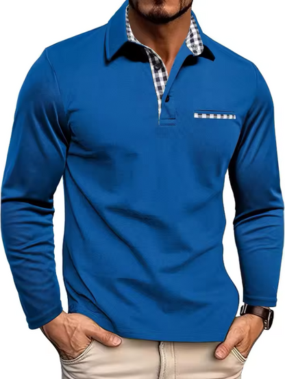 Men's Contrast Placket Long Sleeve Polo Shirt view 6