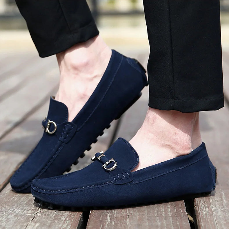 Men's Metal Bit Driving Slip On Loafers in Navy blue